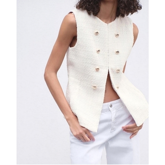 Zara * Tweed Textured Vest Blazer Size S - Picture 9 of 16